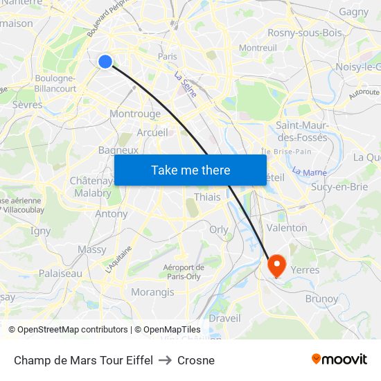 Champ de Mars Tour Eiffel to Crosne map