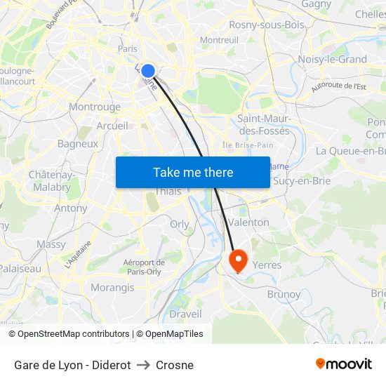 Gare de Lyon - Diderot to Crosne map