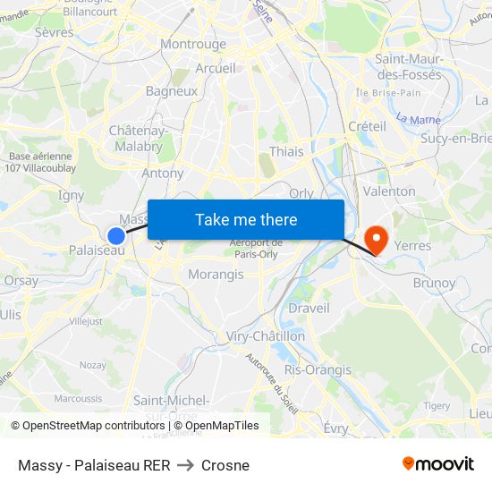 Massy - Palaiseau RER to Crosne map