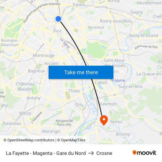 La Fayette - Magenta - Gare du Nord to Crosne map