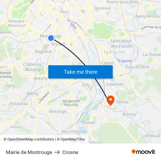 Mairie de Montrouge to Crosne map