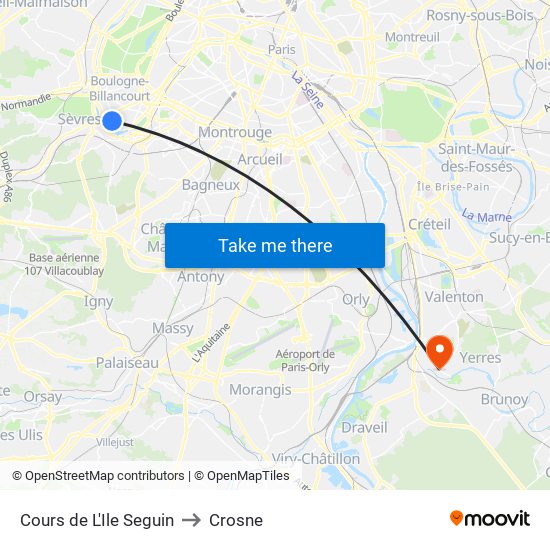 Cours de L'Ile Seguin to Crosne map