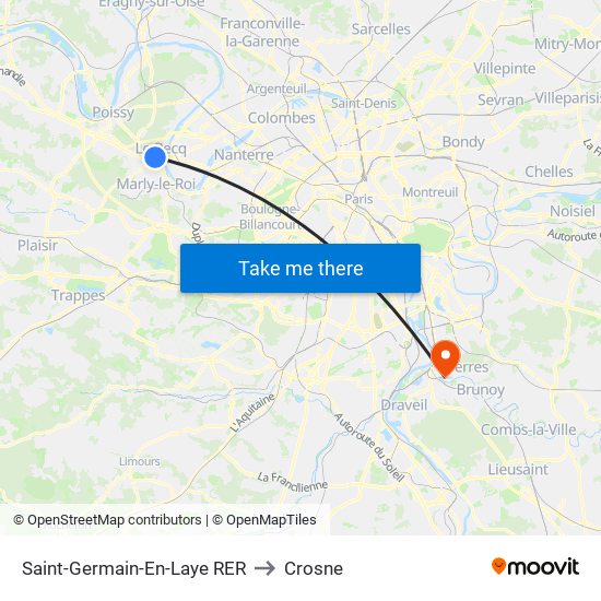 Saint-Germain-En-Laye RER to Crosne map