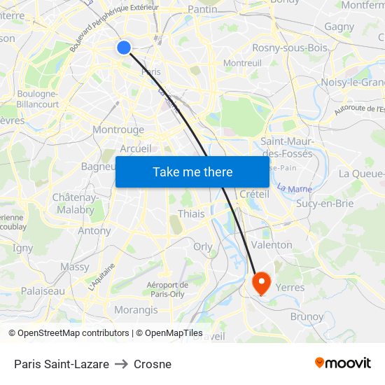 Paris Saint-Lazare to Crosne map