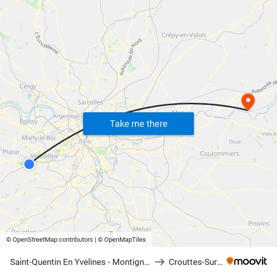 Saint-Quentin En Yvelines - Montigny-Le-Bretonneux to Crouttes-Sur-Marne map