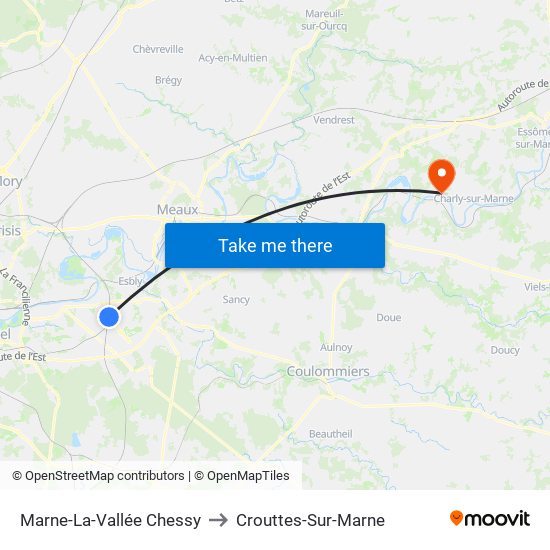 Marne-La-Vallée Chessy to Crouttes-Sur-Marne map