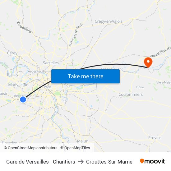 Gare de Versailles - Chantiers to Crouttes-Sur-Marne map