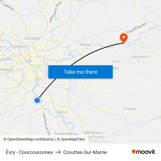 Évry - Courcouronnes to Crouttes-Sur-Marne map