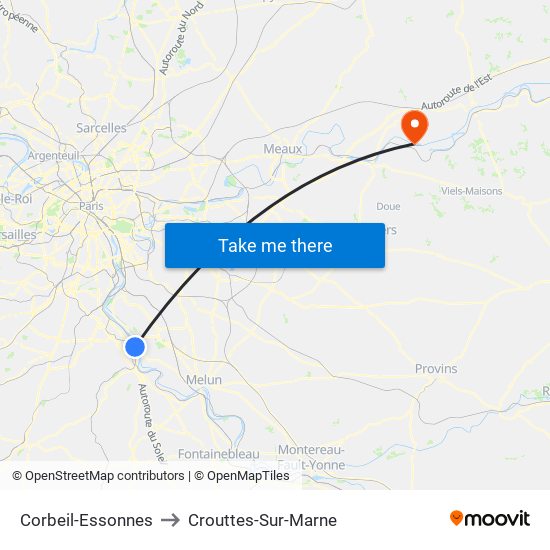 Corbeil-Essonnes to Crouttes-Sur-Marne map