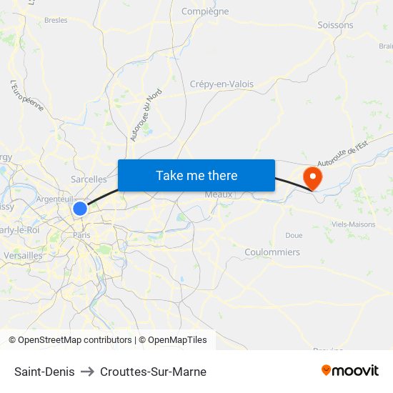 Saint-Denis to Crouttes-Sur-Marne map