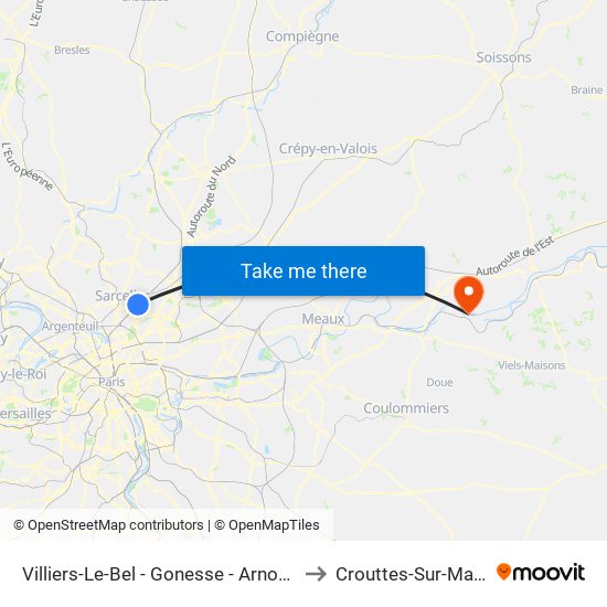 Villiers-Le-Bel - Gonesse - Arnouville to Crouttes-Sur-Marne map