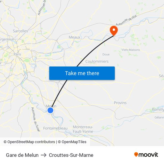 Gare de Melun to Crouttes-Sur-Marne map