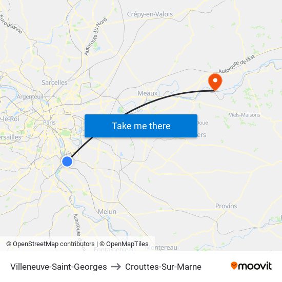 Villeneuve-Saint-Georges to Crouttes-Sur-Marne map