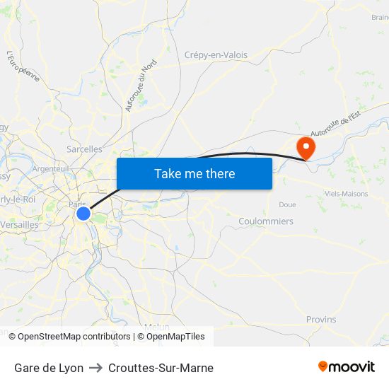 Gare de Lyon to Crouttes-Sur-Marne map