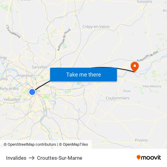 Invalides to Crouttes-Sur-Marne map