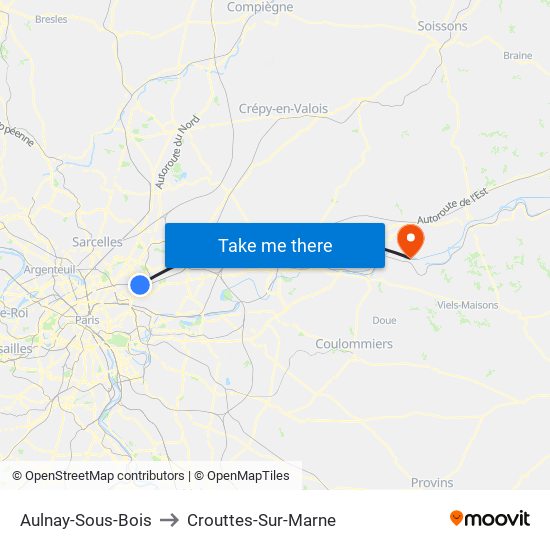 Aulnay-Sous-Bois to Crouttes-Sur-Marne map