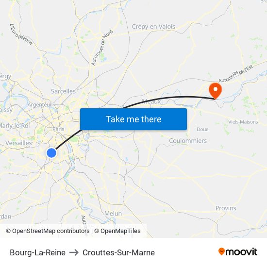 Bourg-La-Reine to Crouttes-Sur-Marne map
