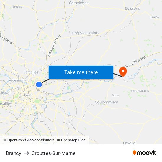 Drancy to Crouttes-Sur-Marne map