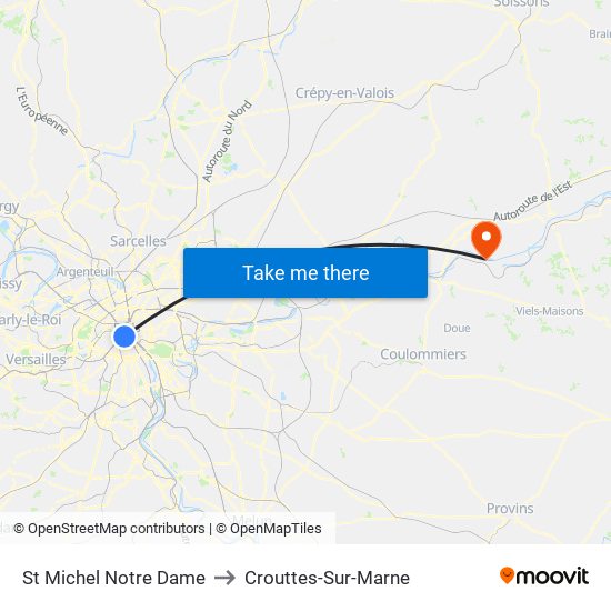 St Michel Notre Dame to Crouttes-Sur-Marne map