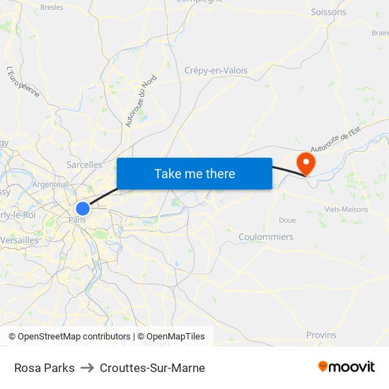 Rosa Parks to Crouttes-Sur-Marne map