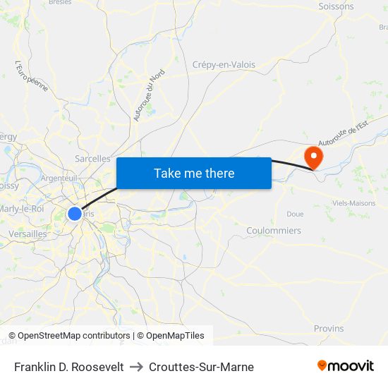 Franklin D. Roosevelt to Crouttes-Sur-Marne map