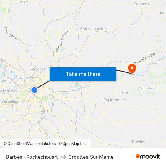 Barbès - Rochechouart to Crouttes-Sur-Marne map