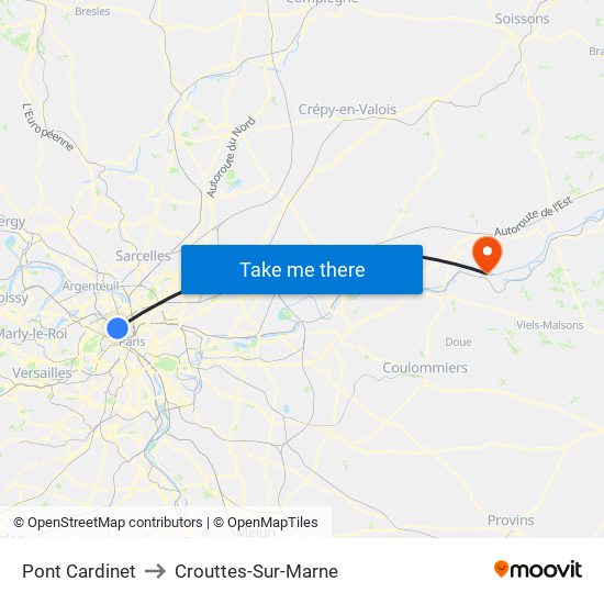 Pont Cardinet to Crouttes-Sur-Marne map