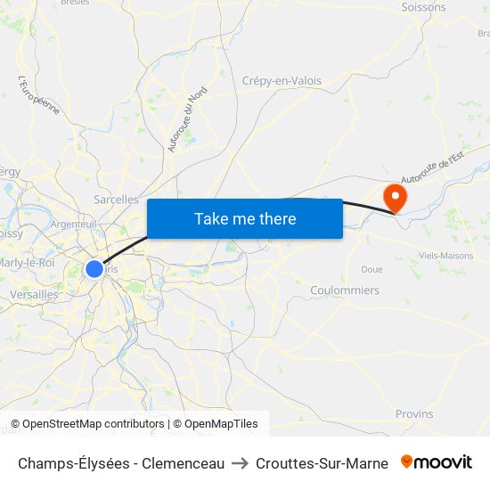 Champs-Élysées - Clemenceau to Crouttes-Sur-Marne map