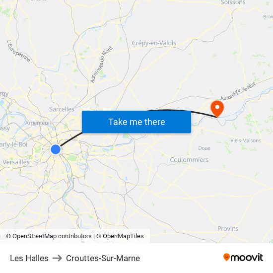 Les Halles to Crouttes-Sur-Marne map