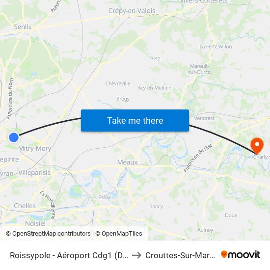 Roissypole - Aéroport Cdg1 (D3) to Crouttes-Sur-Marne map
