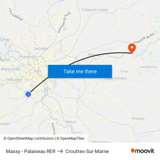 Massy - Palaiseau RER to Crouttes-Sur-Marne map