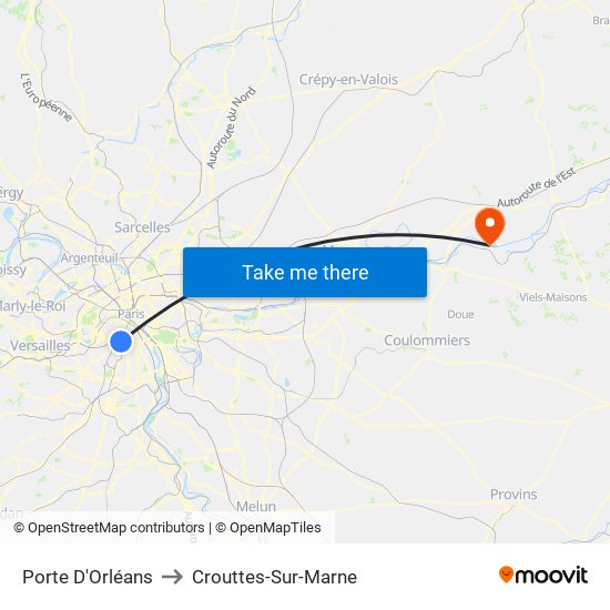 Porte D'Orléans to Crouttes-Sur-Marne map