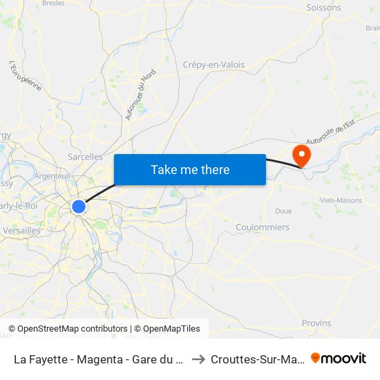 La Fayette - Magenta - Gare du Nord to Crouttes-Sur-Marne map