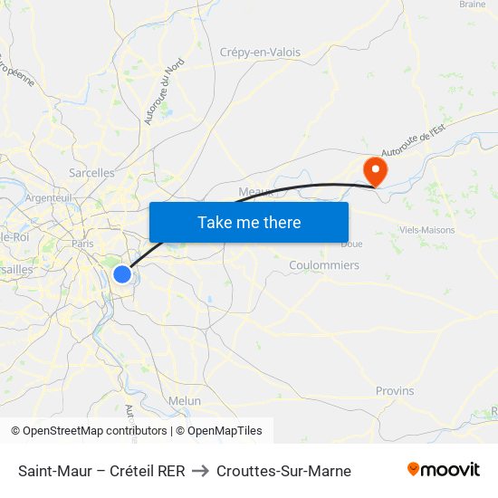 Saint-Maur – Créteil RER to Crouttes-Sur-Marne map