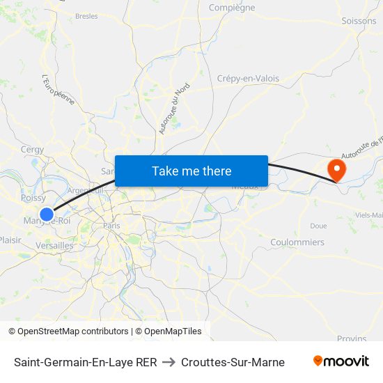 Saint-Germain-En-Laye RER to Crouttes-Sur-Marne map