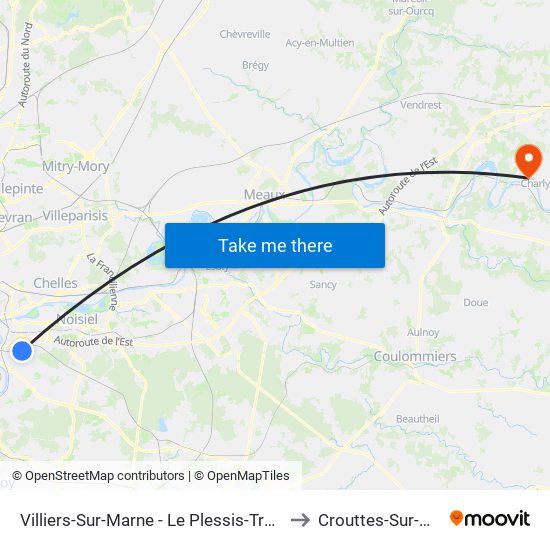 Villiers-Sur-Marne - Le Plessis-Trévise RER to Crouttes-Sur-Marne map