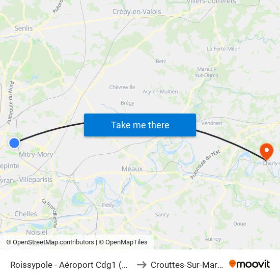 Roissypole - Aéroport Cdg1 (G1) to Crouttes-Sur-Marne map