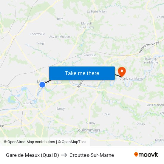 Gare de Meaux (Quai D) to Crouttes-Sur-Marne map