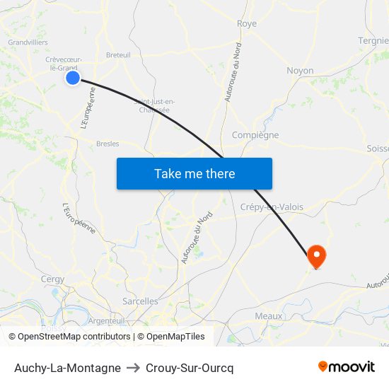 Auchy-La-Montagne to Crouy-Sur-Ourcq map