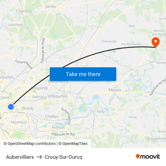 Aubervilliers to Crouy-Sur-Ourcq map