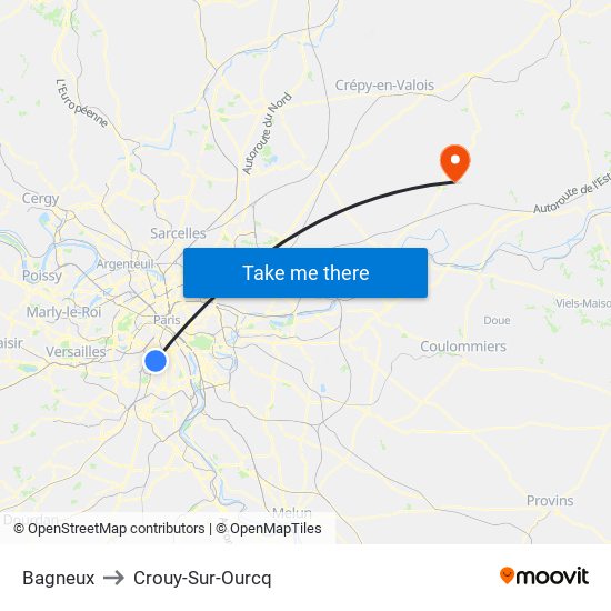 Bagneux to Crouy-Sur-Ourcq map