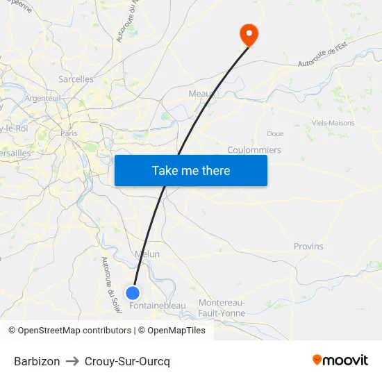 Barbizon to Crouy-Sur-Ourcq map