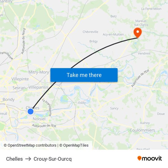 Chelles to Crouy-Sur-Ourcq map