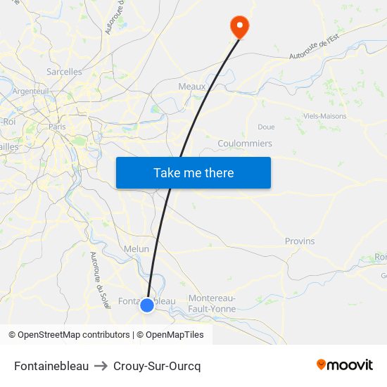 Fontainebleau to Crouy-Sur-Ourcq map