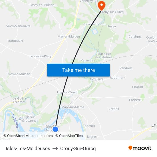 Isles-Les-Meldeuses to Crouy-Sur-Ourcq map