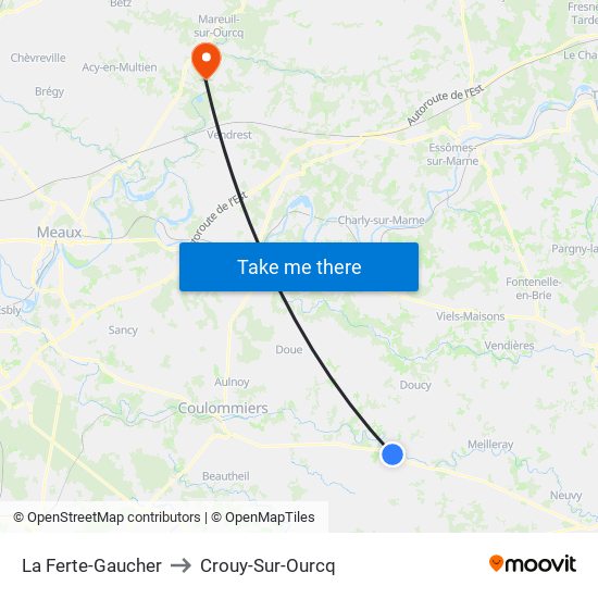 La Ferte-Gaucher to Crouy-Sur-Ourcq map