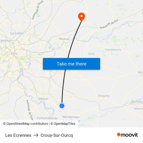 Les Ecrennes to Crouy-Sur-Ourcq map