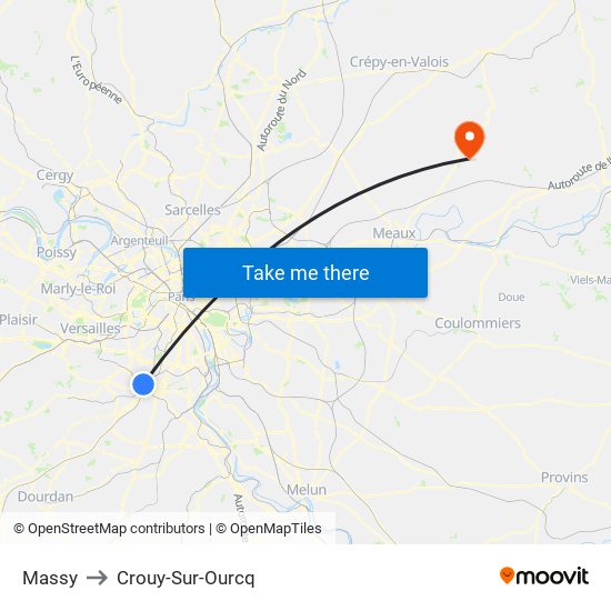 Massy to Crouy-Sur-Ourcq map