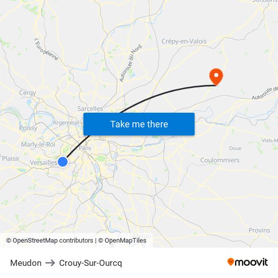 Meudon to Crouy-Sur-Ourcq map