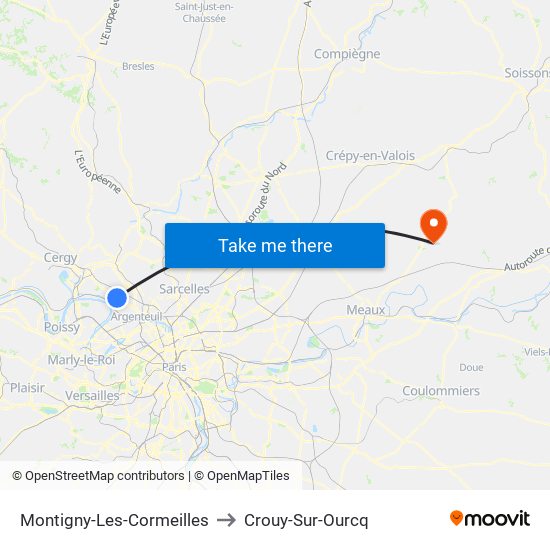 Montigny-Les-Cormeilles to Crouy-Sur-Ourcq map